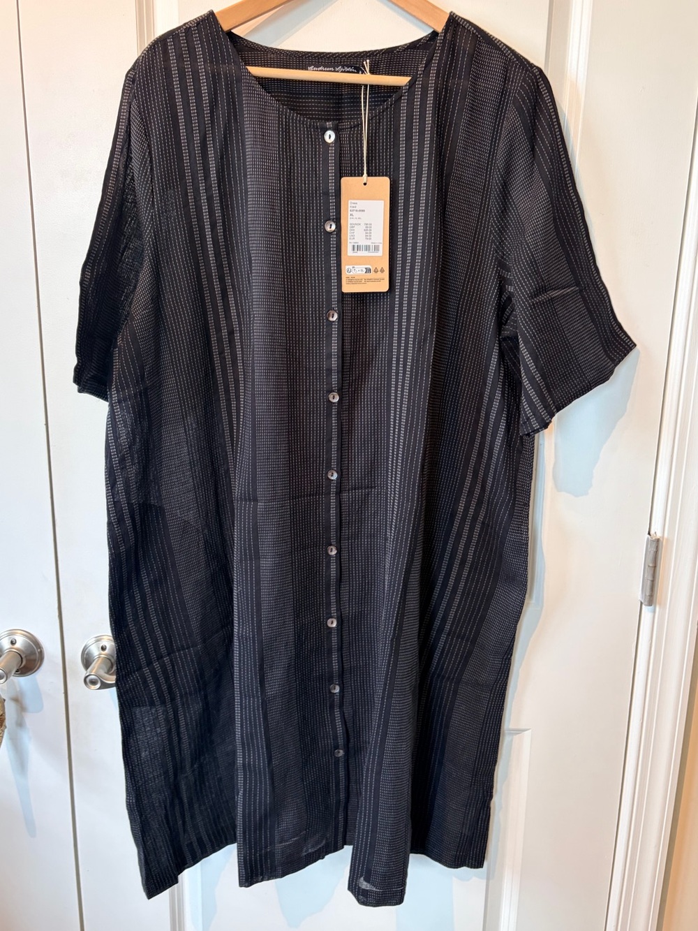 Gudrun Sjoden Organic Cotton Shirt Dress XL Black Striped Stitching pockets NEW